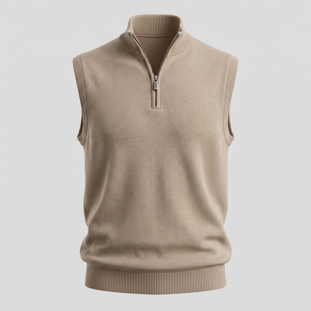 Walter Hagen Mens XL Tan Sweater Vest Quarter Zip Golf 100% Cotton Solid Classic